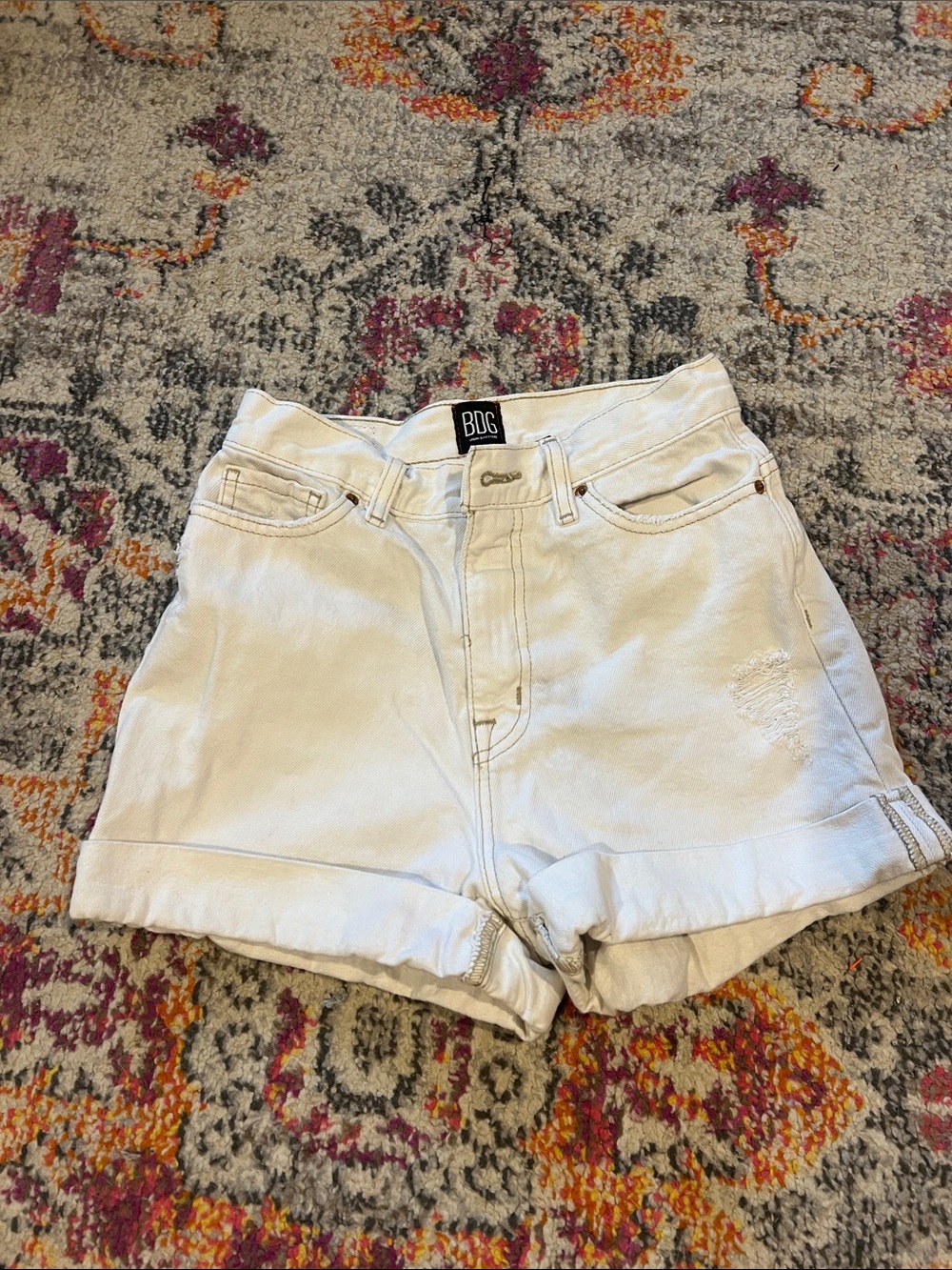 BDG White High-Rise Rolled Cuff Jean Shorts